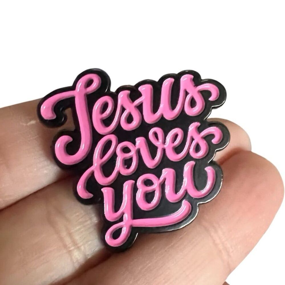 Jesus Loves You Pink Verbiage Enamel Pin